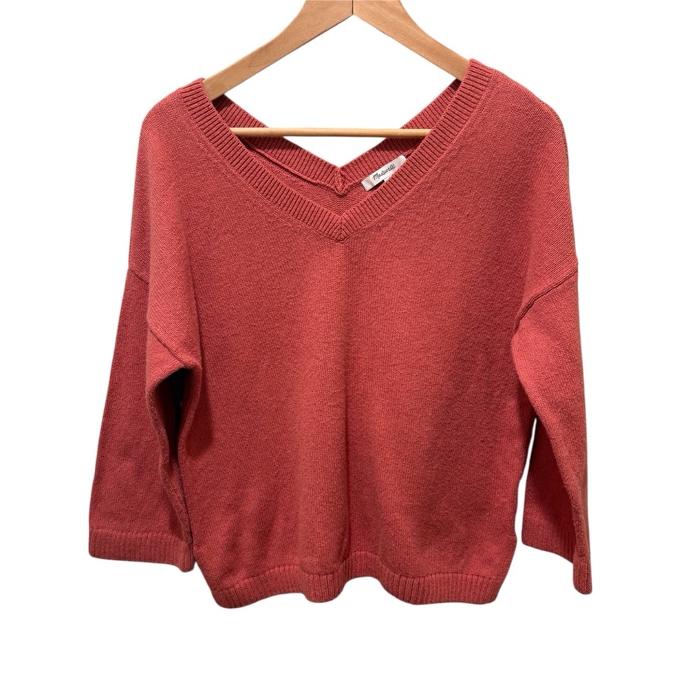Madewell V-Neck Sweater in Warm Coral - Picture 2 of 8